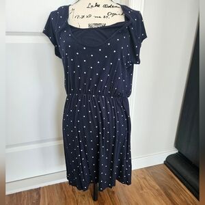 Mama Nursing Breastfeeding Polka Dot Navy Dress